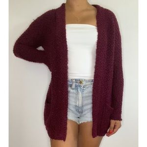Burgundy knit cardigan